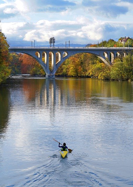 Free download canoe river kayak paddle bridge free picture to be edited with GIMP free online image editor