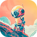 cartoon ai robot character scene  screen for extension Chrome web store in OffiDocs Chromium