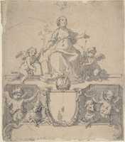 Free download Cartouche with a Crown, the Virgin (?) and the Holy Ghost, and Four Putti free photo or picture to be edited with GIMP online image editor