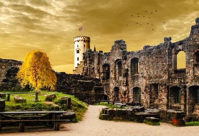 Free download castle courtyard ruins tree tower free picture to be edited with GIMP free online image editor