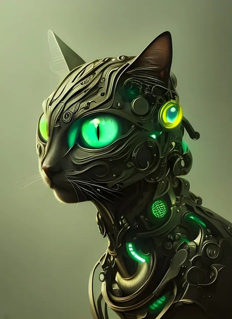 免费下载猫机器人眼睛超现实免费图片，使用 GIMP 免费在线图像编辑器进行编辑