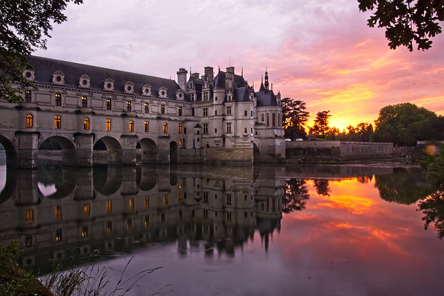 Free download chateau de chenonceau castle sunset free picture to be edited with GIMP free online image editor