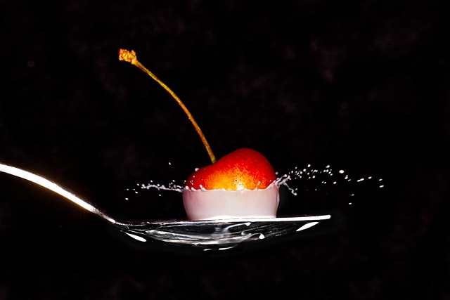 Free download cherry splash milk spoon fruit free picture to be edited with GIMP free online image editor