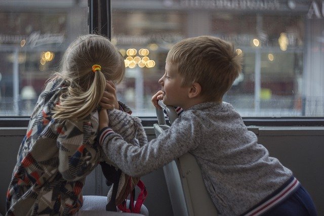 Free download children boy girl bus happy free picture to be edited with GIMP free online image editor