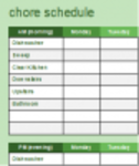 Free download Chore Schedule DOC, XLS or PPT template free to be edited with LibreOffice online or OpenOffice Desktop online