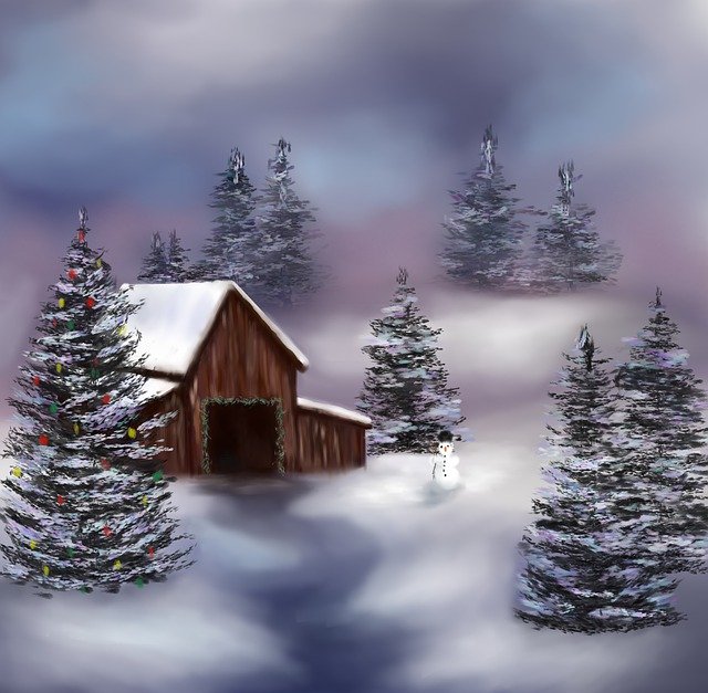 免费下载圣诞谷仓景观 - 使用 GIMP 免费在线图像编辑器编辑的免费插图