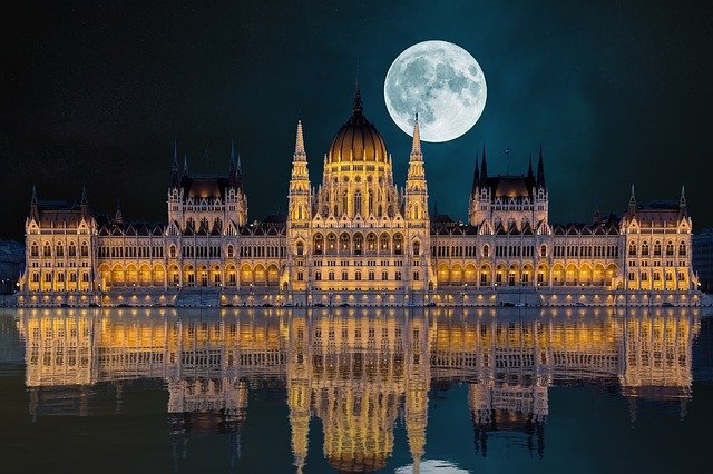 Free download city night budapest reflection free picture to be edited with GIMP free online image editor