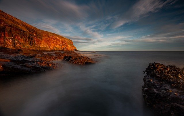 تنزيل صورة مجانية لمنحدرات البحر وغروب الشمس في اسكتلندا مجانًا ليتم تحريرها باستخدام محرر الصور المجاني على الإنترنت GIMP