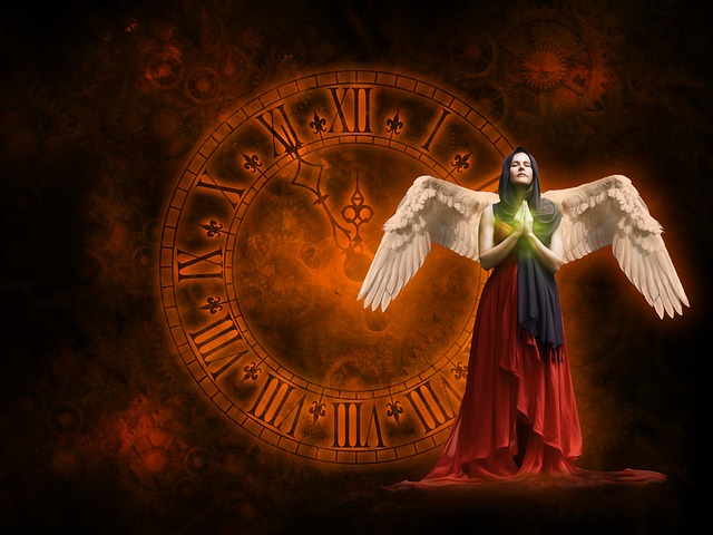 Free download clock 5 to 12 pray woman angel free picture to be edited with GIMP free online image editor