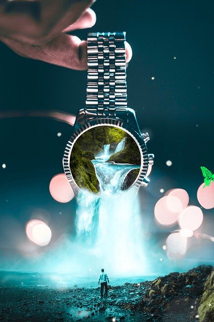 Gratis download Clock Waterfall Fantasy - gratis foto of afbeelding om te bewerken met GIMP online afbeeldingseditor