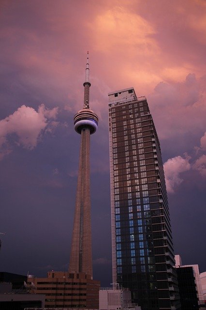 Free download cn tower in toronto pink sky free picture to be edited with GIMP free online image editor