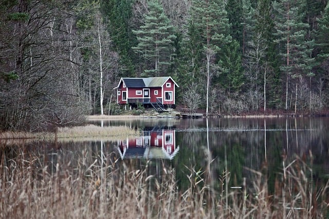 Free download cottage lake forest reflection free picture to be edited with GIMP free online image editor