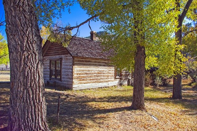 Descărcați gratuit șablonul foto gratuit Cottonwoods And Abandoned Home pentru a fi editat cu editorul de imagini online GIMP