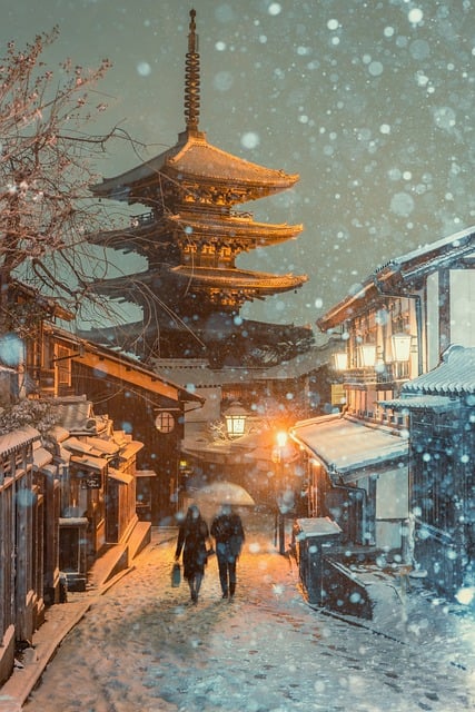 Free download couple snowfall snow scene old town free picture to be edited with GIMP free online image editor
