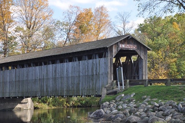 Free download Covered Bridge River Water -  free photo or picture to be edited with GIMP online image editor