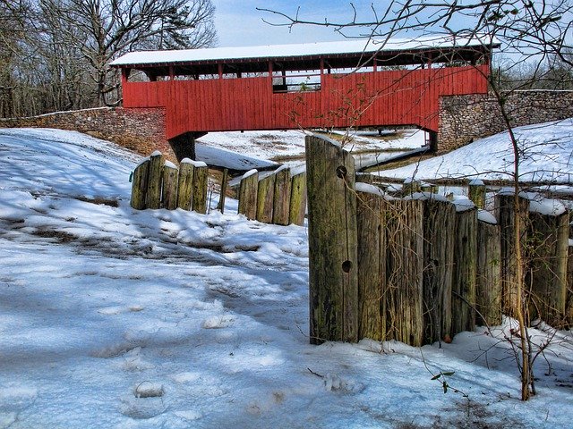 Free download Covered Bridge Snow Winter -  free free photo or picture to be edited with GIMP online image editor