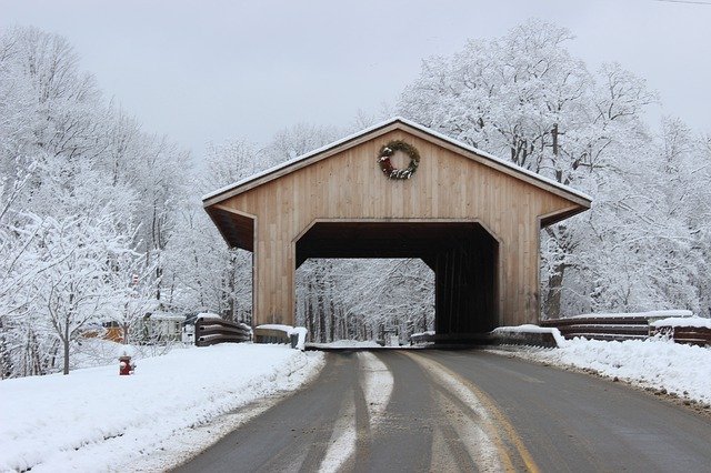 Free download Covered Bridge Winter New England -  free photo or picture to be edited with GIMP online image editor