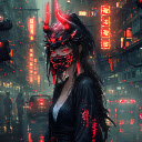 Cyberpunk Oni Mask Babe (Live Wallpaper)  screen for extension Chrome web store in OffiDocs Chromium