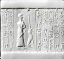 Free download Cylinder seal: male worshiper, dog surmounted by a standard free photo or picture to be edited with GIMP online image editor
