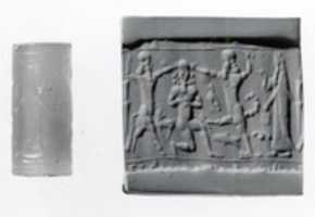 Free download Cylinder seal: scorpion-man and bull-man attacking kneeling nude male free photo or picture to be edited with GIMP online image editor