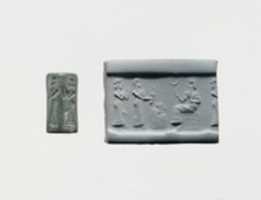 Free download Cylinder seal: worshiper pouring a libation before a seated god free photo or picture to be edited with GIMP online image editor