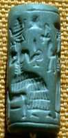 Free download Cylinder seal: worshiper with an animal offering before a seated deity free photo or picture to be edited with GIMP online image editor