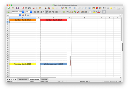 Modèle gratuit Cartes quotidiennes, 3X5 Vertical valable pour LibreOffice, OpenOffice, Microsoft Word, Excel, Powerpoint et Office 365