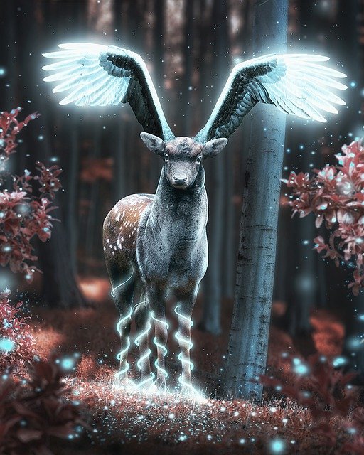 김프 무료 온라인 이미지 편집기로 편집할 수 있는 사슴 자연 날개 포토샵 아트 무료 사진 다운로드