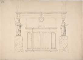 Free download Design for a Cabinet with Inset Fabric Panels, and Two Female Classical Statues on Marble Pedestals free photo or picture to be edited with GIMP online image editor