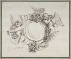 Free download Design for a Cartouche surrounded by Putti handing Garlands, supported by a Human Head free photo or picture to be edited with GIMP online image editor