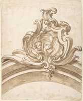 Free download Design for a Cartouche with Two Putti Heads inside a Shell, Atop of an Arch free photo or picture to be edited with GIMP online image editor