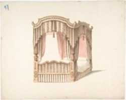 Free download Design for a Curtained Four Poster Bed with Brown, Pink and White Striped Curtains free photo or picture to be edited with GIMP online image editor