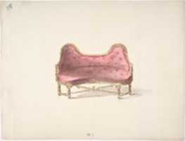 Free download Design for a Double Hump-backed Sofa with Turned Legs and Arms, with Red Tufted Upholstery free photo or picture to be edited with GIMP online image editor