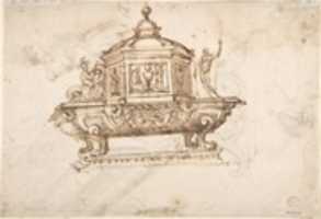 Free download Design for a Font with Kneeling Saint Left and a Nude Standing St. John Right; Chalice in Center Panel.  (Verso) Design for a Cradle (?) free photo or picture to be edited with GIMP online image editor