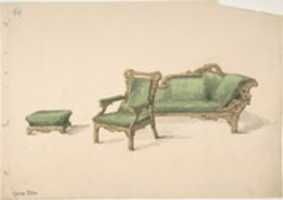 Free download Design for a Gilded Settee, Arm Chair and Footstool with Green Upholstery free photo or picture to be edited with GIMP online image editor