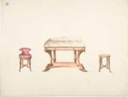 Free download Design for a Marble Topped Table and a Low-backed Chair and a Stool free photo or picture to be edited with GIMP online image editor