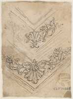 Free download Design for an Equestrian Statue in a Frame Decorated with Volutes and Garlands (Recto). Sketches for a Frieze with Sea-Shells and Floral Ornament (Verso). free photo or picture to be edited with GIMP online image editor