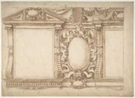 Free download Design for an Interior Wall with Pedimented Niches or Windows, Flanking a Cartouche free photo or picture to be edited with GIMP online image editor