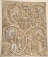 Free download Design for an Ornamental Panel with Rinceaux, Satyrs, Putti, Monsters and a Human Head. free photo or picture to be edited with GIMP online image editor