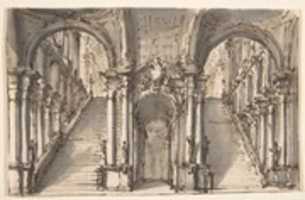 Free download Design for a Stage Set: Double Stairway Pierced by an Arcade (recto); Slight Sketch (verso) free photo or picture to be edited with GIMP online image editor