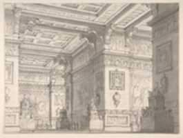 Free download Design for a Stage Set?:Interior of a Stateroom with Four Tables Displaying Urns and Tabernacles. free photo or picture to be edited with GIMP online image editor