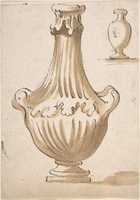 Free download Design for a Vase: two handles, no cover.  In upper right corner, a smaller, simpler shape (recto); Part of a Chalk Drawing (verso) free photo or picture to be edited with GIMP online image editor