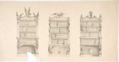 Free download Design for Three Bookcabinets Two Adorned with Eagles and Snakes, the other with Masks, Flames and Grotesques free photo or picture to be edited with GIMP online image editor