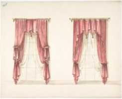 Free download Design for Two Red Fringed and Tasseled Curtains Hanging from Rods free photo or picture to be edited with GIMP online image editor