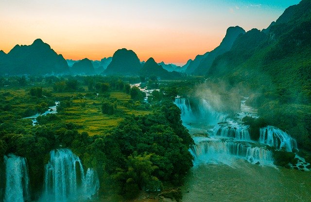 Detian Sunset The Waterfall Forest 무료 다운로드 - 무료 사진 또는 GIMP 온라인 이미지 편집기로 편집할 수 있는 사진