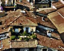 Free download Digital Moku Hanga Woodblock Print of Rooftops Seen from the Torre Guinigi in Lucca, Italy free photo or picture to be edited with GIMP online image editor