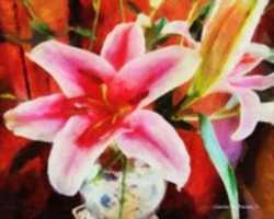 Free download Digital Oil Painting of Stargazer Lilies in a Vase free photo or picture to be edited with GIMP online image editor