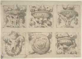 Free download Drawing Devided in Six Squares Including Unrs, Vases, Tripods, Steers Skull and Bosse free photo or picture to be edited with GIMP online image editor