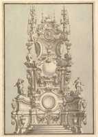 Free download Elevation of a Catafalque, Surmounted by a Royal Crown, with Scull and Cross Bones in Wreath-Encircled Cartouche just below free photo or picture to be edited with GIMP online image editor
