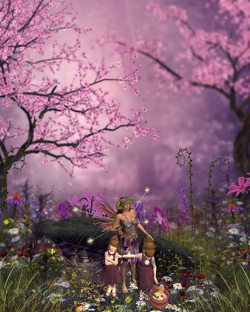 Descarga gratuita Fairy Tale Spring Purple Day: ilustración gratuita para editar con el editor de imágenes en línea gratuito GIMP